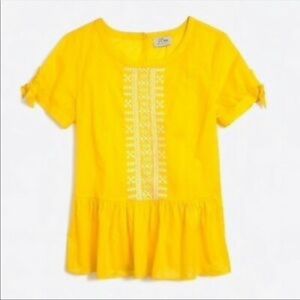J Crew yellow embroidered design peplum top sz 10